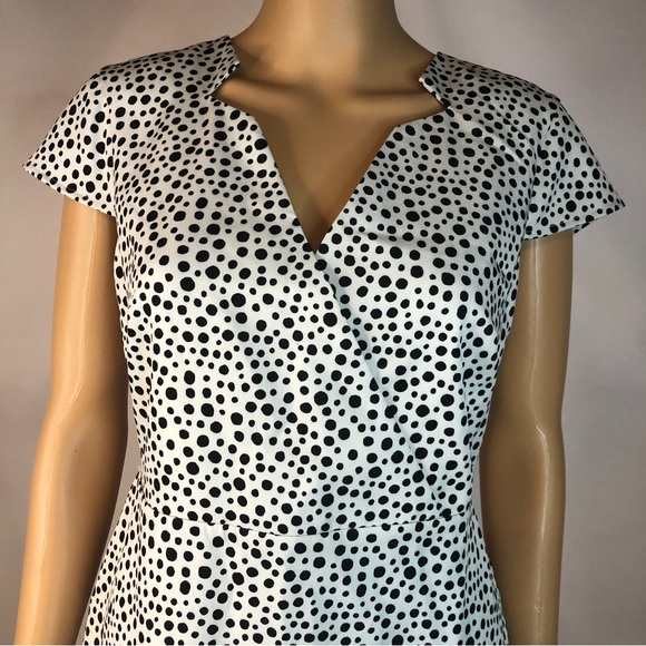 Alexia Admor Cap Sleeve Notched V Neck Zip Back Polka Dot Lined MIDI Dress Sz 8 - Picture 7 of 11
